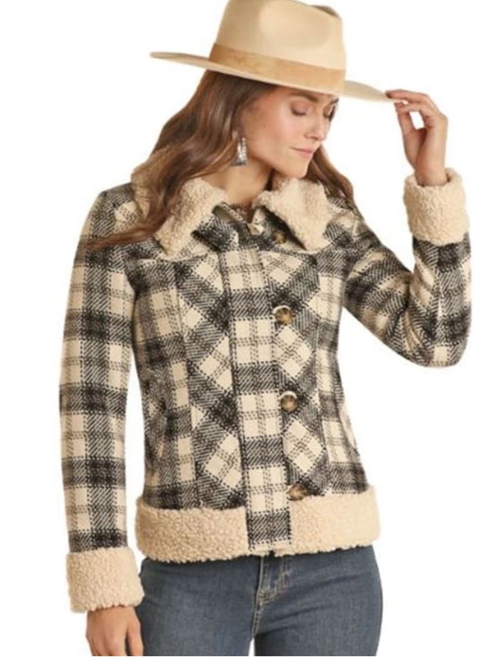 Powder River Outfitter Women’s Plaid Berber Wool Blend Jacket Coastal Cowgirl